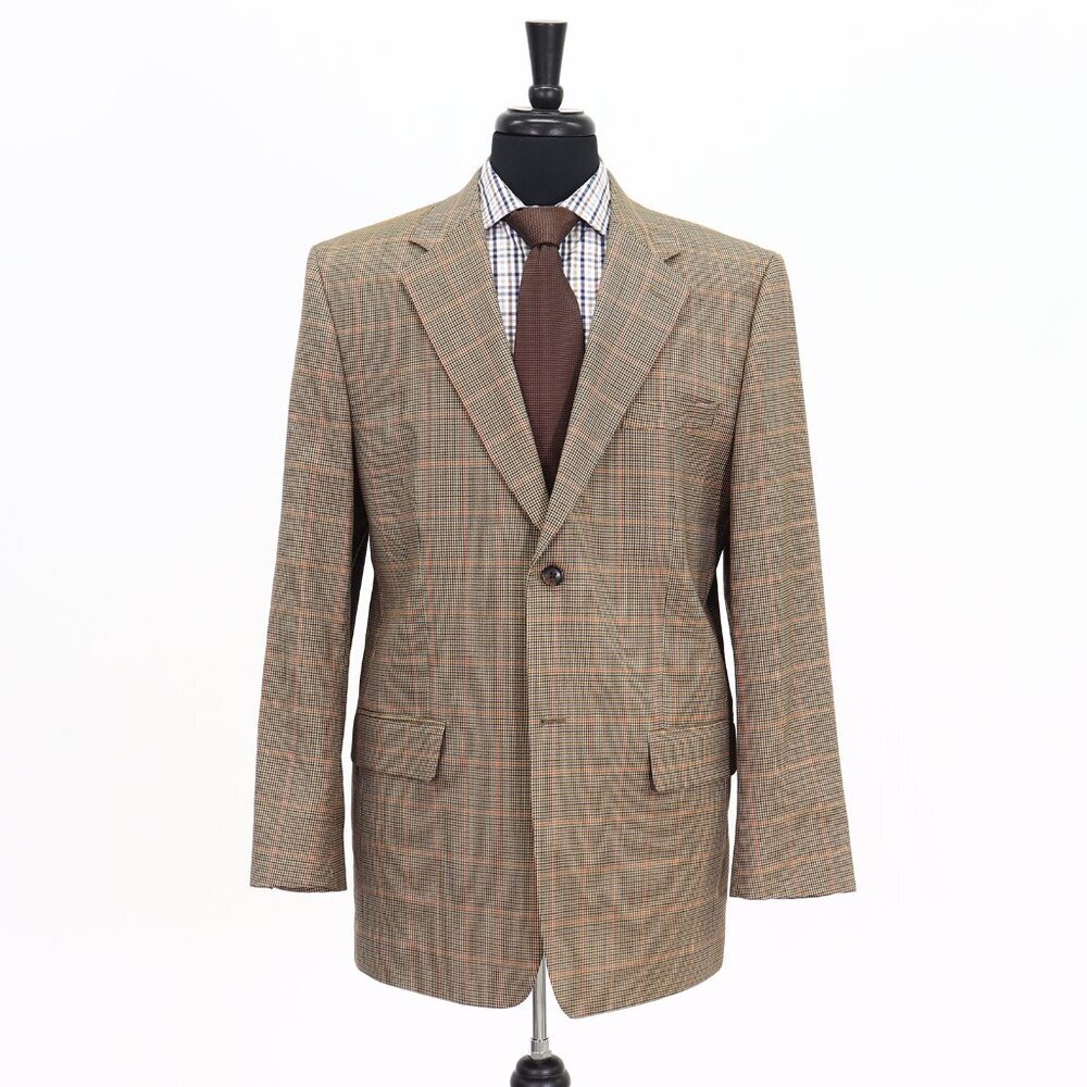 Tasso Elba 42R Brown Check 2-Button Sport Coat Blazer Jacket G160